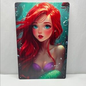 Mermaid Ariel Metal Wall Art with Red Hair